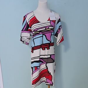 Balenciaga Colorful Geometric Short Sleeve Dress